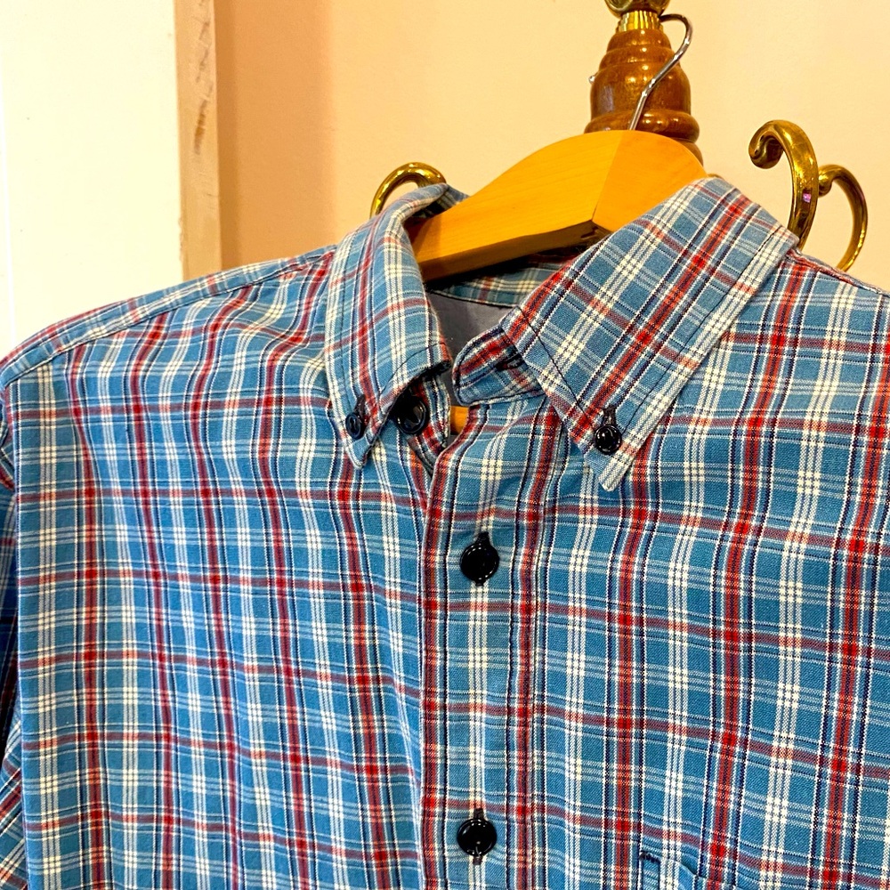 MENS MED EDDIE BAUER RED,WHITE,BLUE BUTTON DOWN